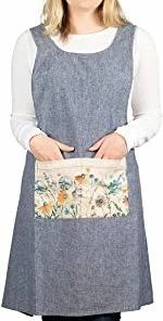 Demdaco - Meadow Flowers Denim Blue One Size Cotton Fabric Kitchen Front Pocket Apron Kitchen & Home