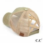 CC Beanie High Ponytail Hat- Olive/Beige Apparel & Accessories