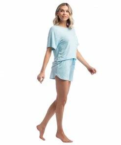 Softies Dream Slouchy Tee Top With Shorts Lounge Set - Heather Glacier Blue