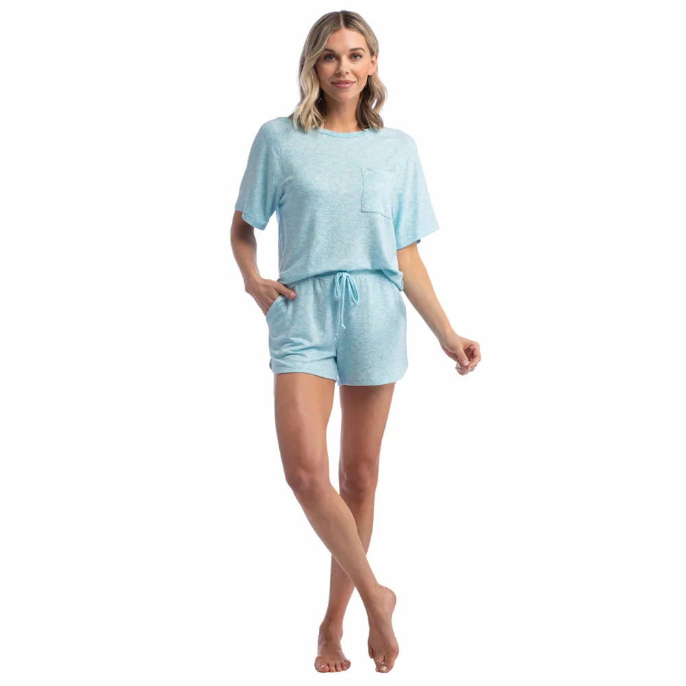 Softies Dream Slouchy Tee Top With Shorts Lounge Set - Heather Glacier Blue 3 Softies Dream Slouchy Tee Top With Shorts Lounge Set - Heather Glacier Blue