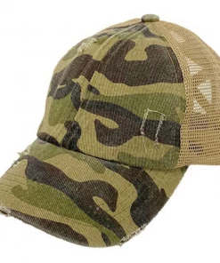 CC Beanie High Ponytail Hat- Olive Camo/Beige