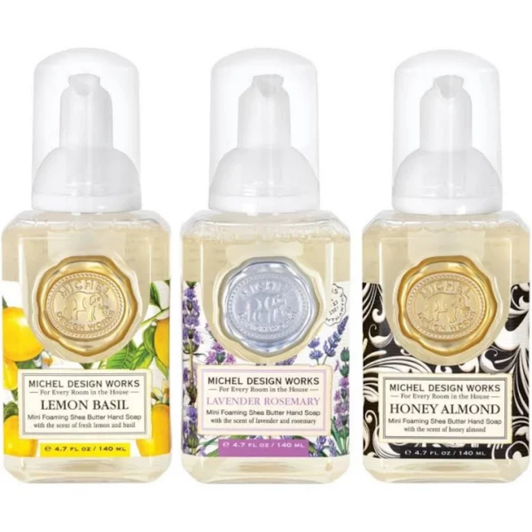 Michel Design Works : Mini Foaming Hand Soap - Lemon Basil/Lavender Rosemary/Honey Almond 3 Michel Design Works : Mini Foaming Hand Soap - Lemon Basil/Lavender Rosemary/Honey Almond