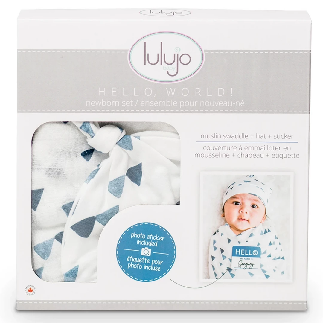 Lulujo Hello World Newborn Set- Navy Triangles Baby 3 Lulujo Hello World Newborn Set- Navy Triangles Baby